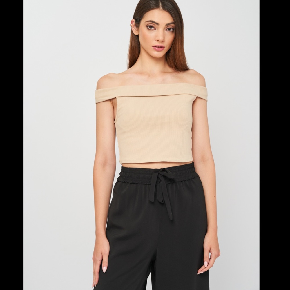 Zara Off-The-Shoulder Crop Top Beige Size S - Picture 2 of 7